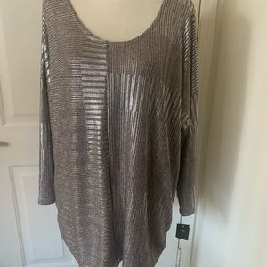 NWT JM Collection Round Neckline Silver Foil Rib Shine Top Size: 2X